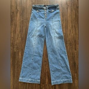 Fashion Nova Blue Button-Up Denim Wide Leg Pants